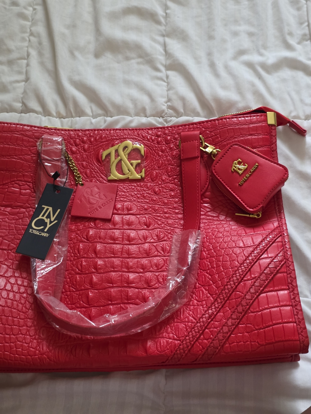 Bright Red Croc-Embossed Tote